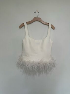 Zara White Feather Trim Tank Top - Elegant Women's Top - NWT